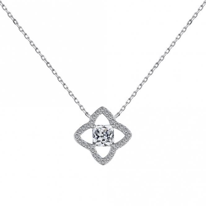 Sterling Silver Rhodium Plated Sparkling Zirconia Lucky 4 Leaf Necklace ERLN028