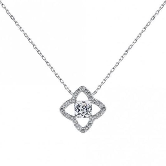 Sterling Silver Rhodium Plated Sparkling Zirconia Lucky 4 Leaf Necklace ERLN028