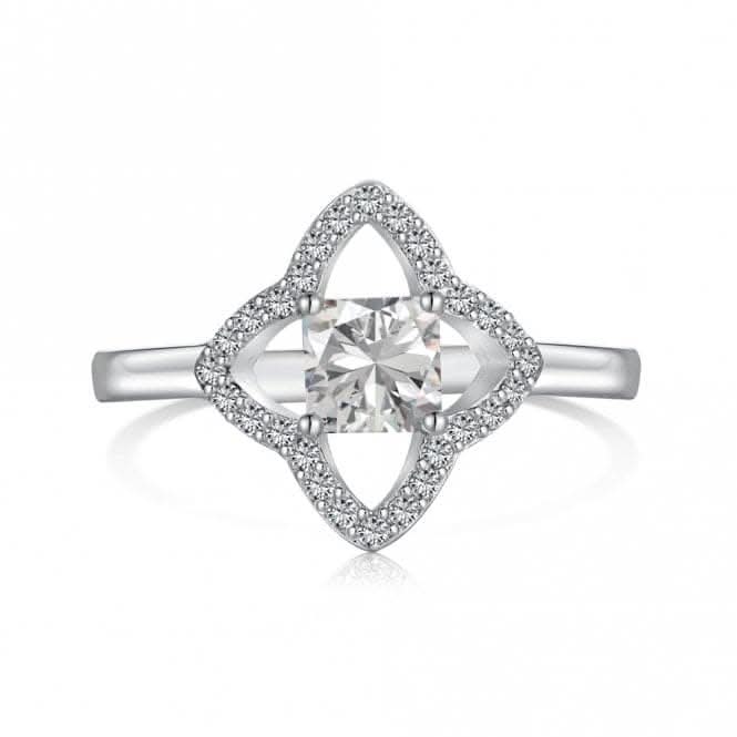 Sterling Silver Rhodium Plated Sparkling Zirconia Lucky 4 Leaf Ring ERLR009