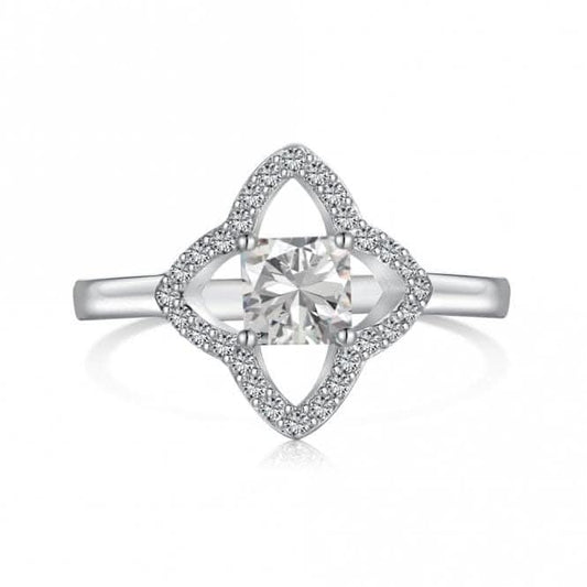 Sterling Silver Rhodium Plated Sparkling Zirconia Lucky 4 Leaf Ring ERLR009