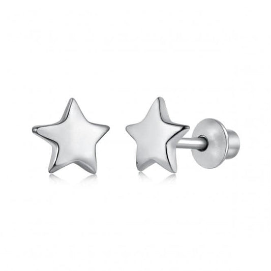 Sterling Silver Rhodium Plated Star Earrings ERLE007