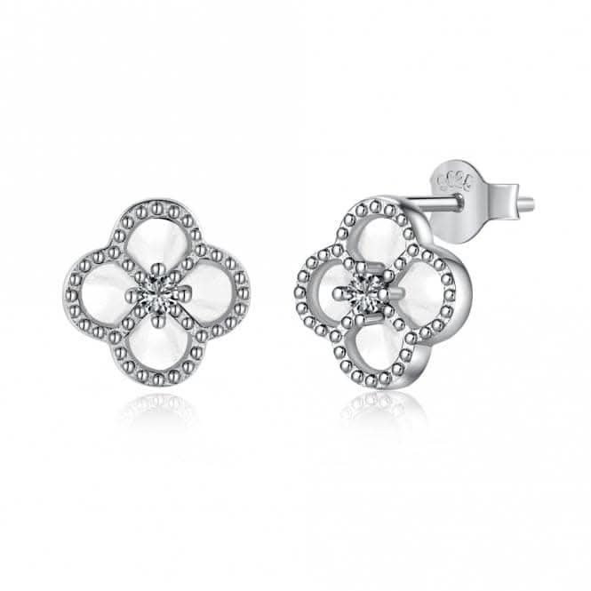 Sterling Silver Rhodium Plated White Lucky 4 Leaf Earrings ERLE079