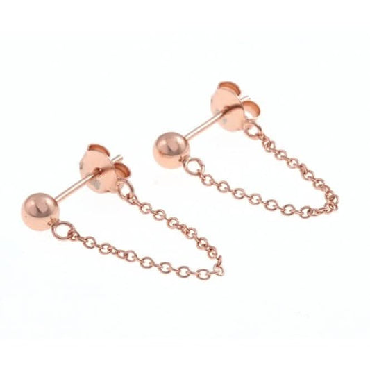 Sterling Silver Rose Gold Plated Ball Chain Stud Earrings ERLE018