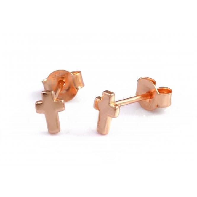 Sterling Silver Rose Gold Plated Cross Stud Earrings