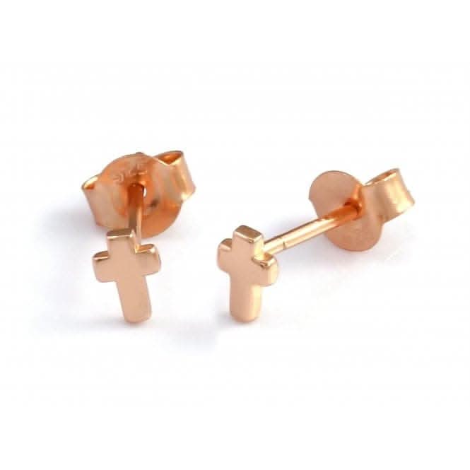 Sterling Silver Rose Gold Plated Cross Stud Earrings