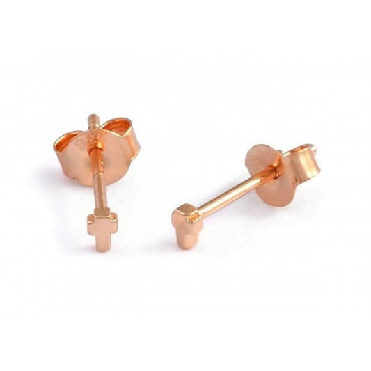 Sterling Silver Rose Gold Plated Cross Stud Earrings