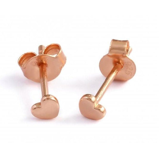 Sterling Silver Rose Gold Plated Heart Stud Earrings