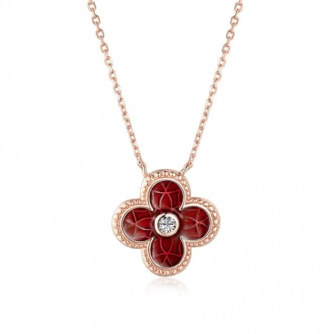 Sterling Silver Rose Gold Plated Red Lucky 4 Leaf Necklace ERLN030