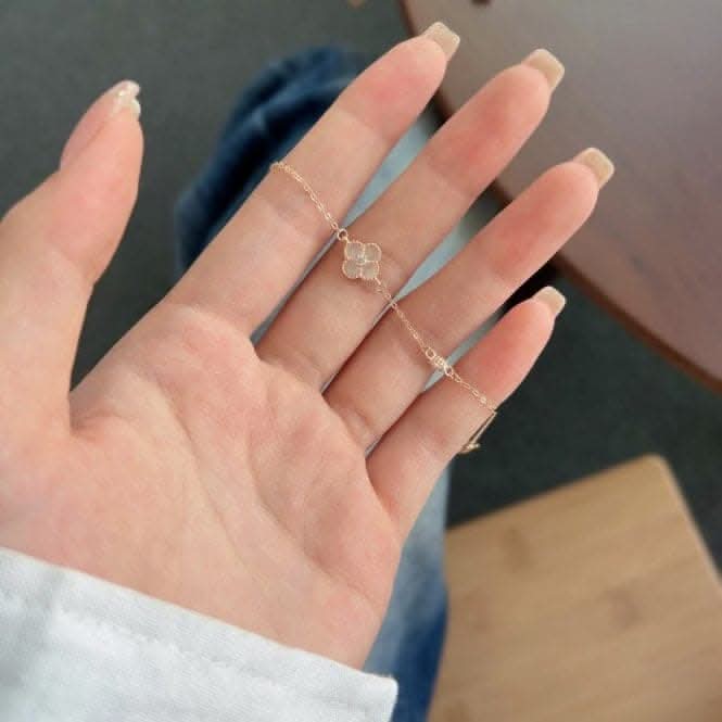 Sterling Silver Rose Gold Plated White Lucky 4 Leaf Bracelet ERLB043