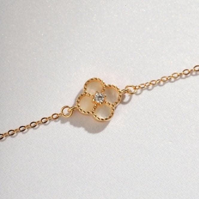 Sterling Silver Rose Gold Plated White Lucky 4 Leaf Bracelet ERLB043