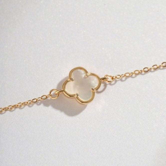 Sterling Silver Rose Gold Plated White Lucky 4 Leaf Bracelet ERLB043