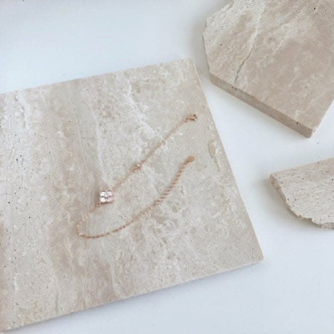 Sterling Silver Rose Gold Plated White Lucky 4 Leaf Bracelet ERLB043