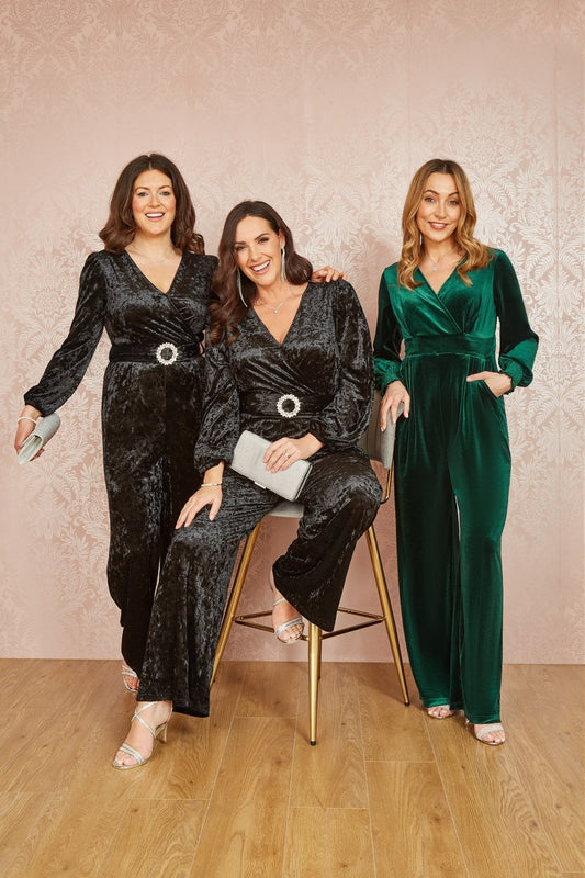 Yumi Green Velvet Long Sleeve Jumpsuit