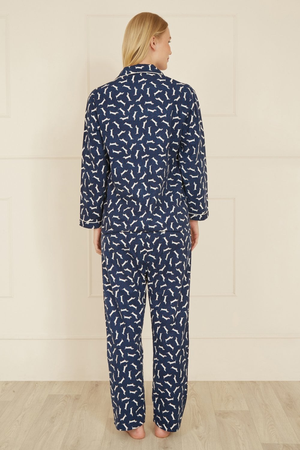 Yumi Navy Dachshund Brushed Cotton Pyjamas