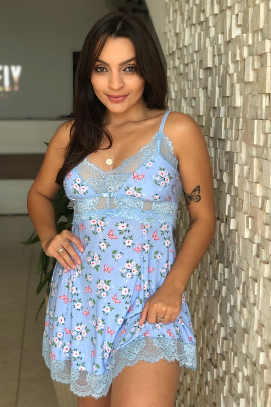 Multi-coloured Babydoll Set In Blue