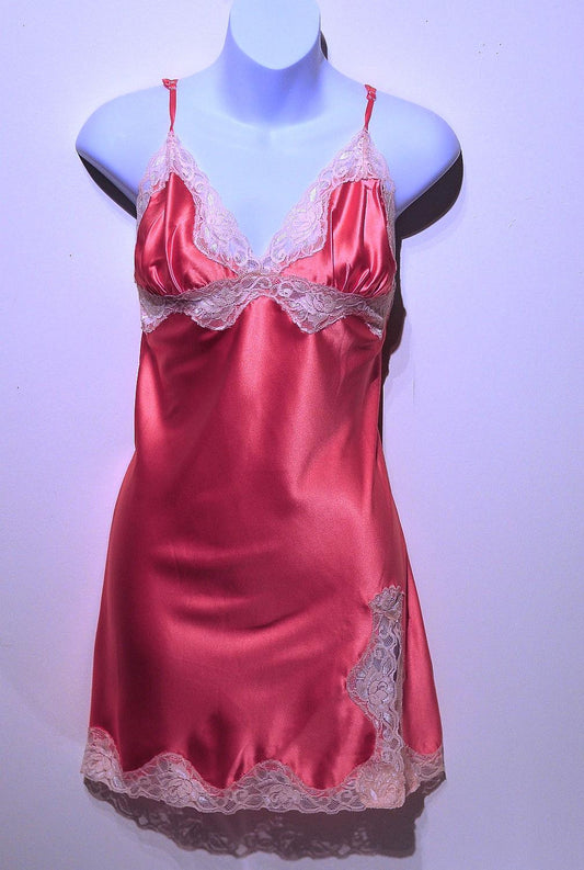 Mary Green  Burnt Coral Stretch Silk Satin Doll Chemise with Lace (SD19)
